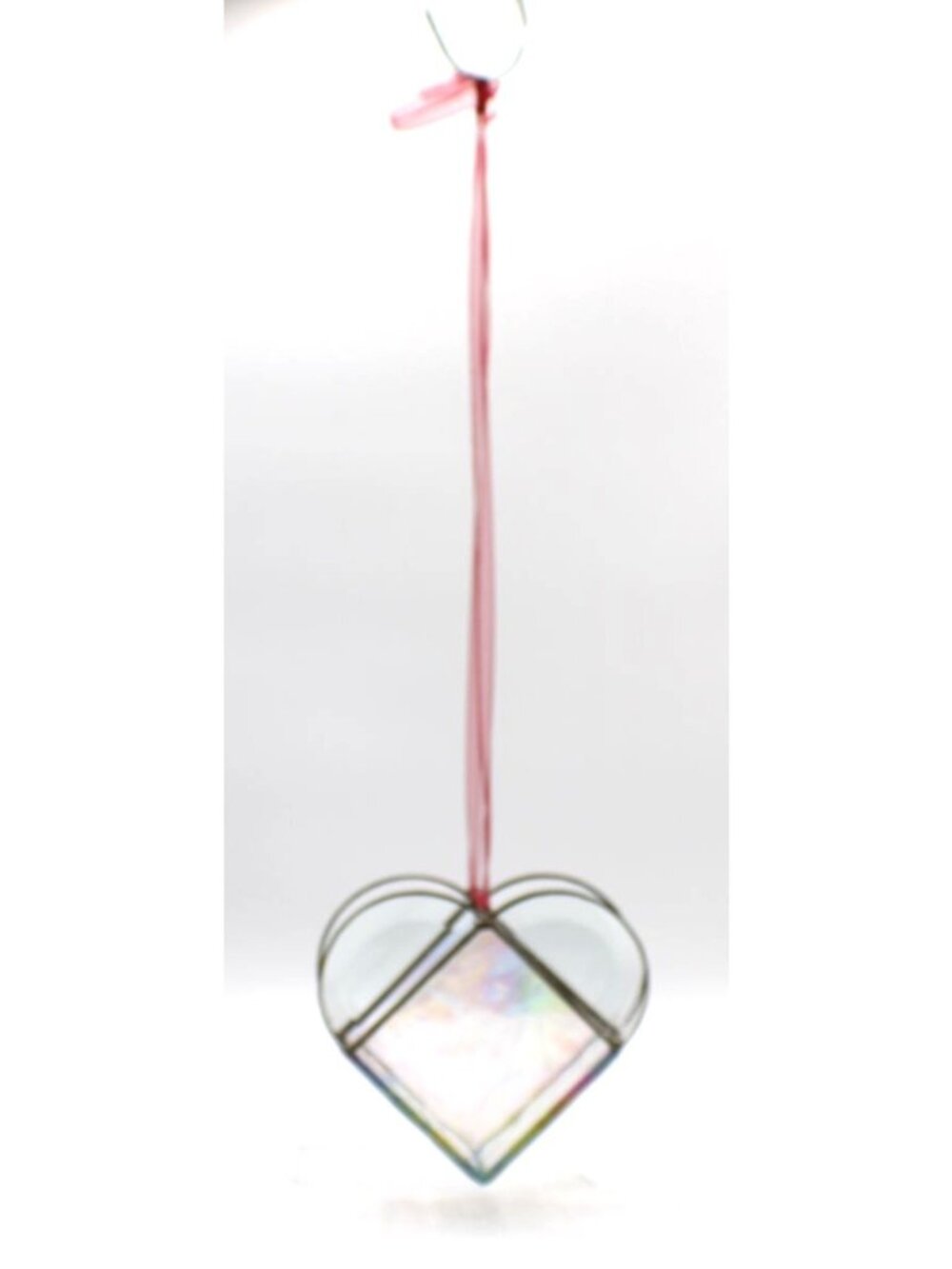 Iridescent Opalescent Glass Hanging Heart Potpourri Holder Ornament 5x5" Vintage
